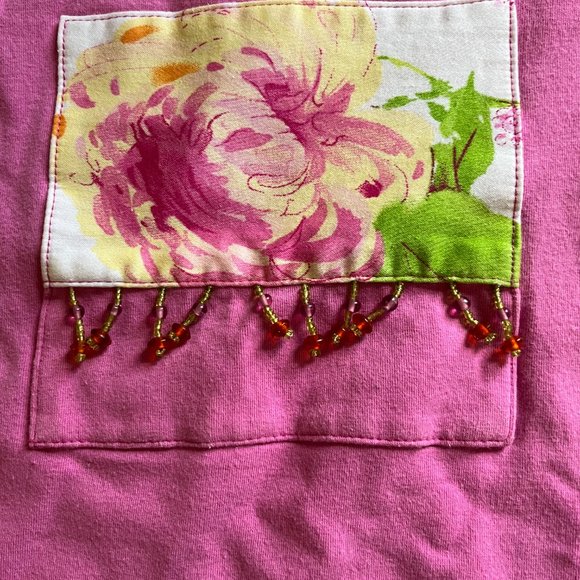 Women's Pink Cropped Top Large with Floral Patch - Picture 2 of 4